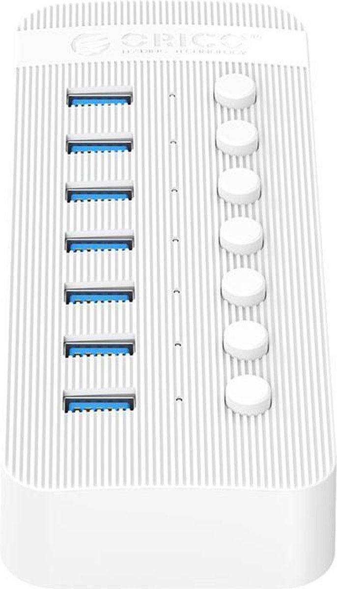 ORICO USB 3.0 hub met 7 poorten - BC 1.2 - aan/uit schakelaars - 24W - wit