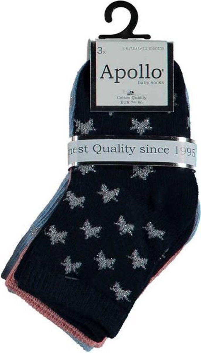 Apollo Babysokken Polykatoen Blauw 3-pak Maat 56/68