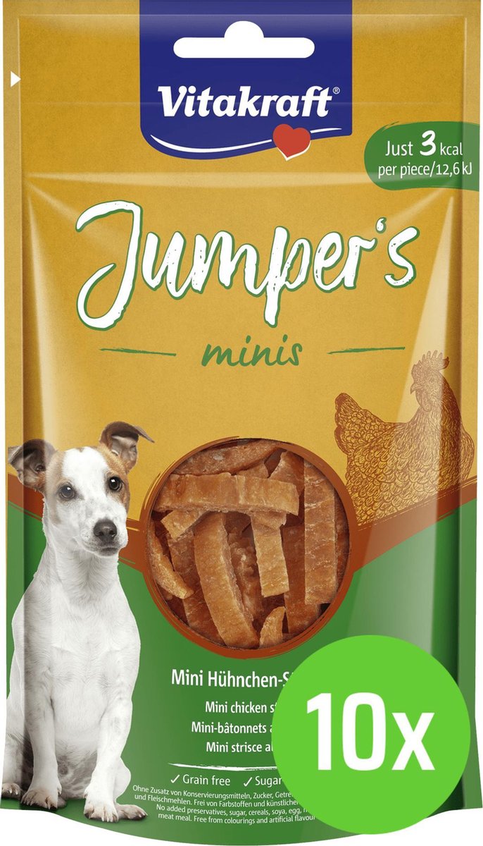 10 x Vitakraft Jumpers Minis Kip Stripes 80 gram Hond