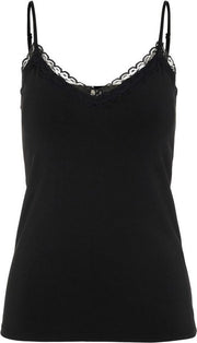 Pieces dames hemd kant - Lace singlet kate  - XL  - Zwart