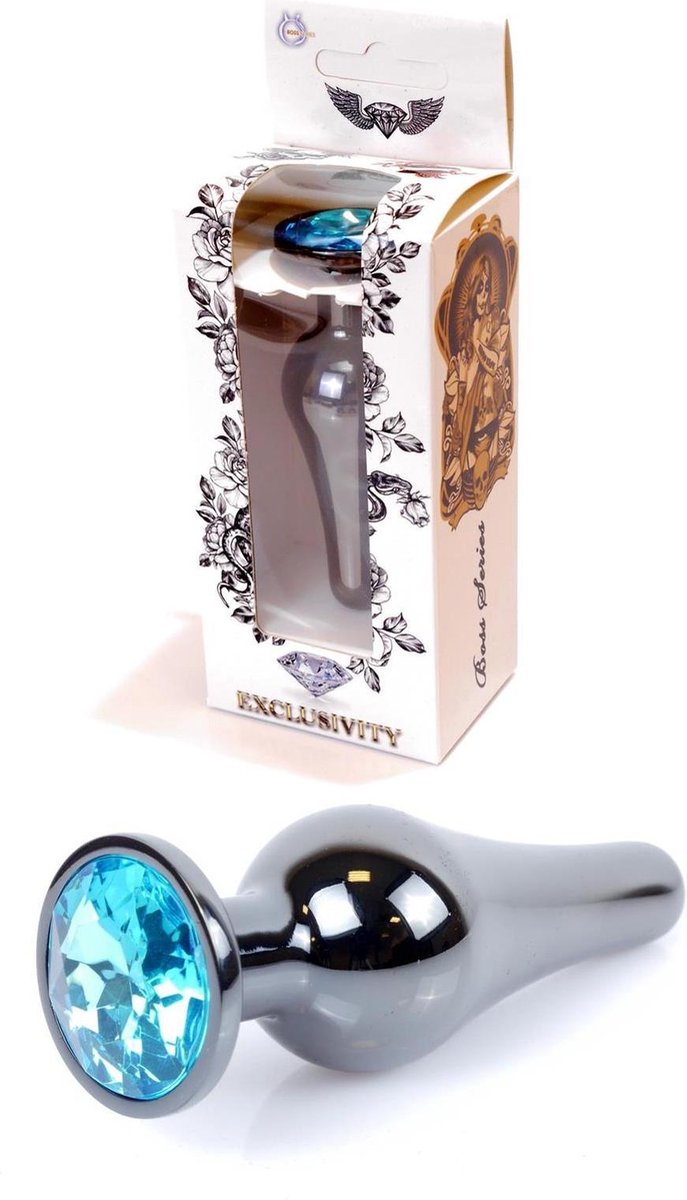 Bossoftoys - Buttplug - Donker zilver - anaal - Licht blauw - 64-00058 - gave cadeaubox