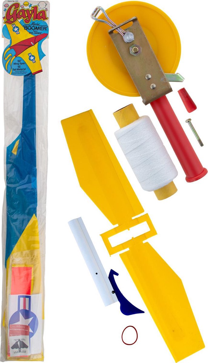 Windvogel - Kite - Wind vlieger Gayla SONIC BOOMER BLAUW/GEEL - 127 cm spanbreedte + GRATIS MOLEN MET TOUW EN KITEBIRD