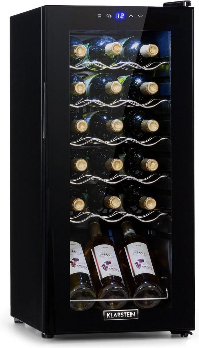 Klarstein Shiraz 18 Slim Uno - Wijnkoelkast 50 liter /18 flessen - instelbare temperaturen van 5 tot 18 ° - LED-binnenverlichting - Zwart