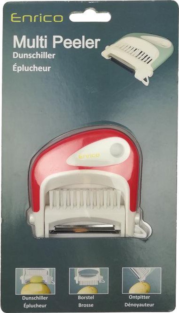 Enrico Multi Peeler 3 in 1 | aardappelschilmes | 3 in 1 dunschiller | Dunschiller borstel en ontpitter | Schilmes
