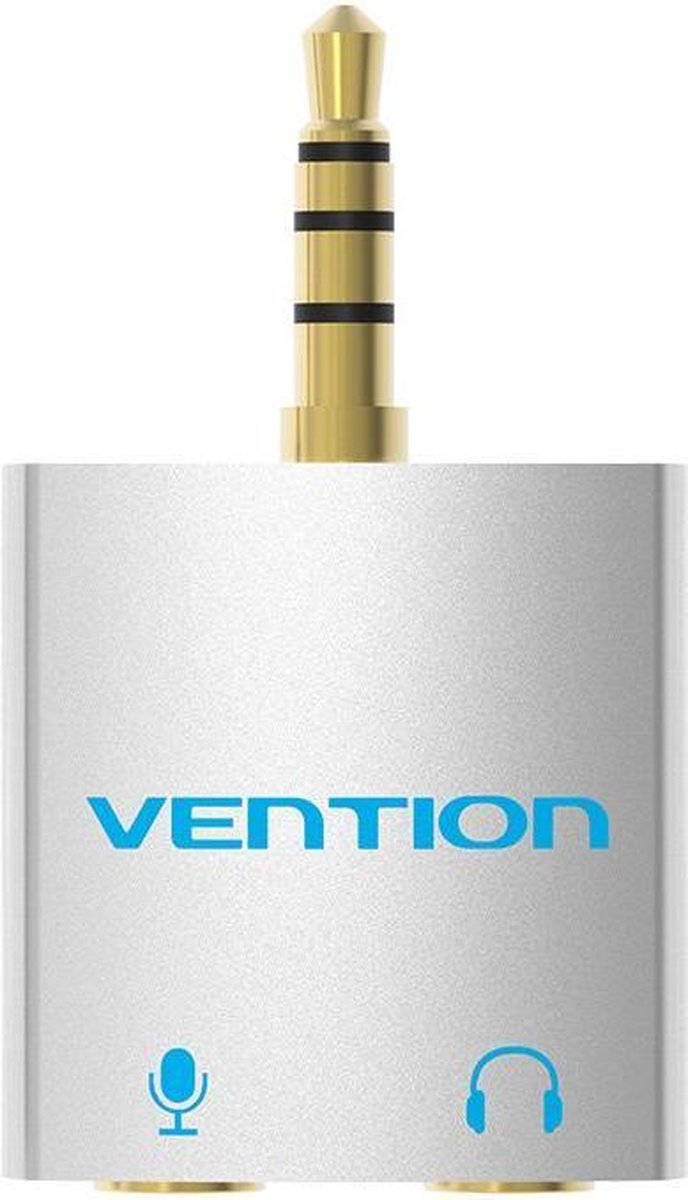 3.5mm Male naar 2 x 3.5mm Female Mic+Audio Adapter - Zilver
