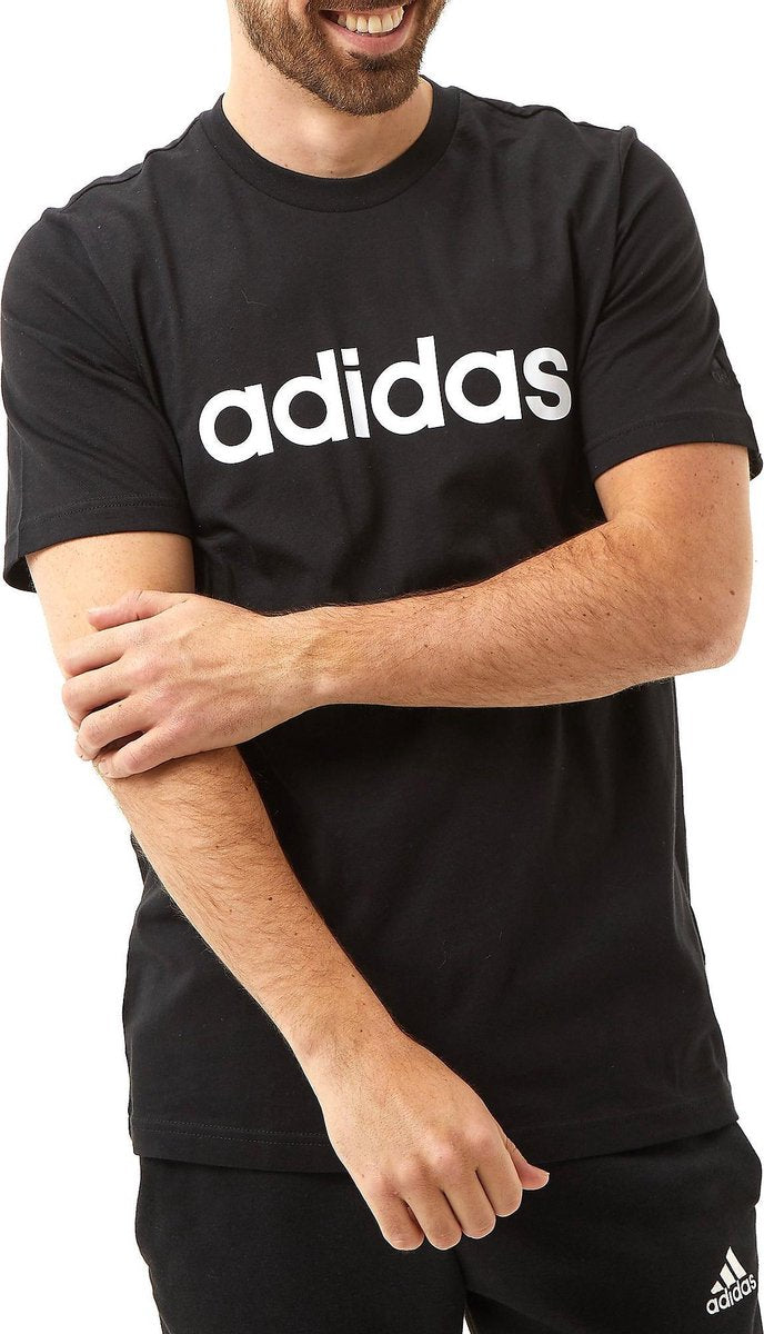 Adidas Essentials Embroidered Linear Logo Shirt Zwart Heren - Maat XL