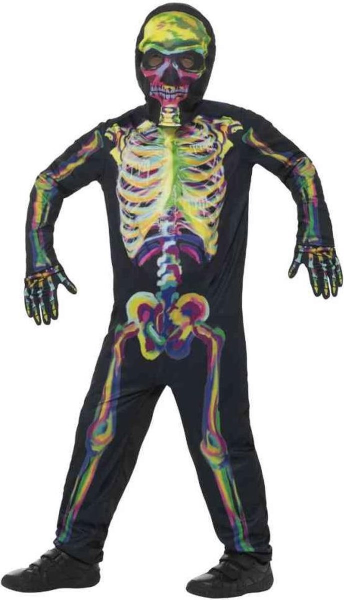 Glow in the dark skelet skinsuit kinderen - maat S