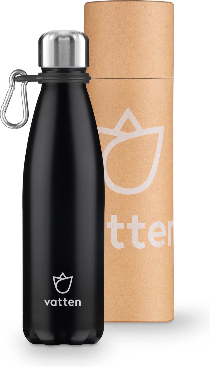 Vatten® Premium RVS Thermosfles - 500 ml - Mat Zwart - Gratis Carrier - Isoleerfles