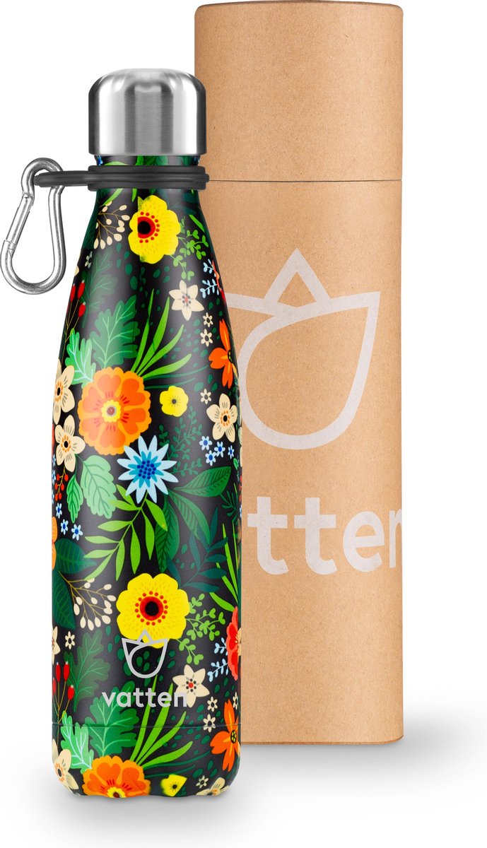 Vatten® Premium RVS Thermosfles - Floral - 500ml - Gratis Carrier - Isoleerfles