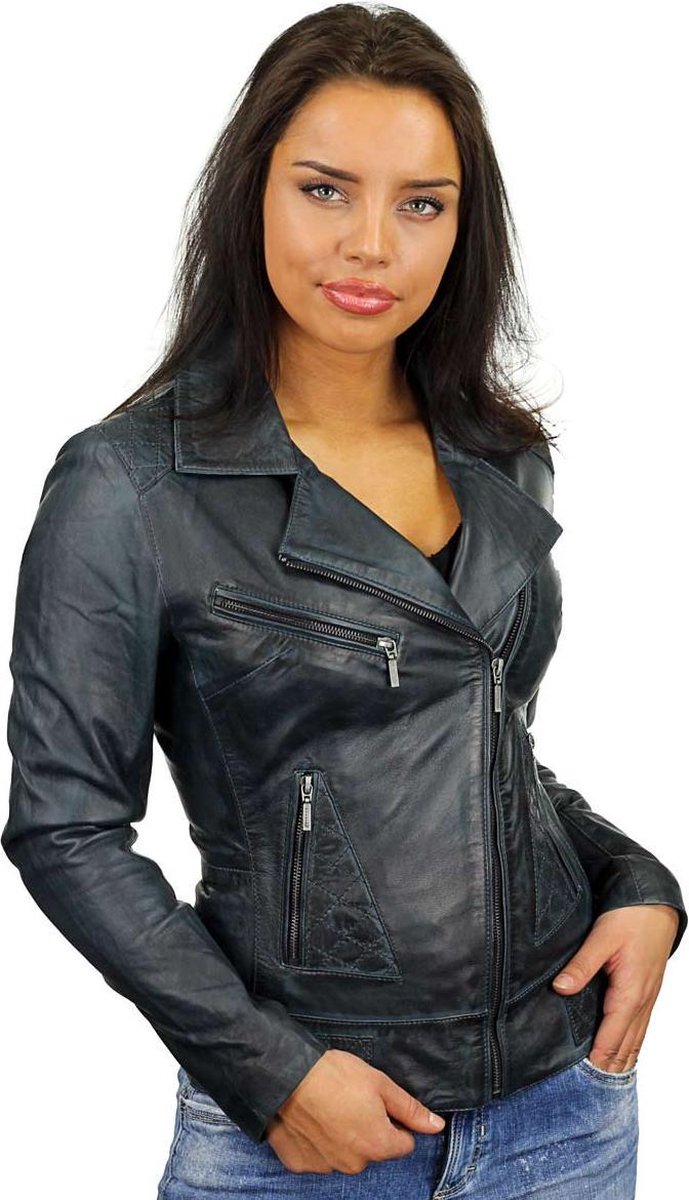 Versano Houston Leren Dames Bikerjack Dames Jas XL - Blauw