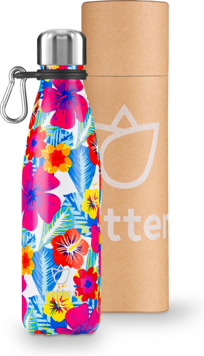 Vatten® Premium RVS Thermosfles - Flower Power - 500ml - Gratis Carrier - Isoleerfles