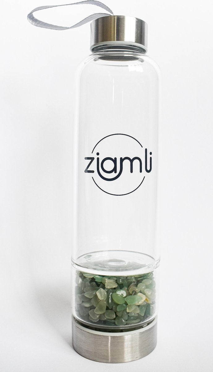 Ziamli Waterfles - Groene Aventurijn - Waterfles met kristallen (kleine) - Kristal waterfles - 550 ML