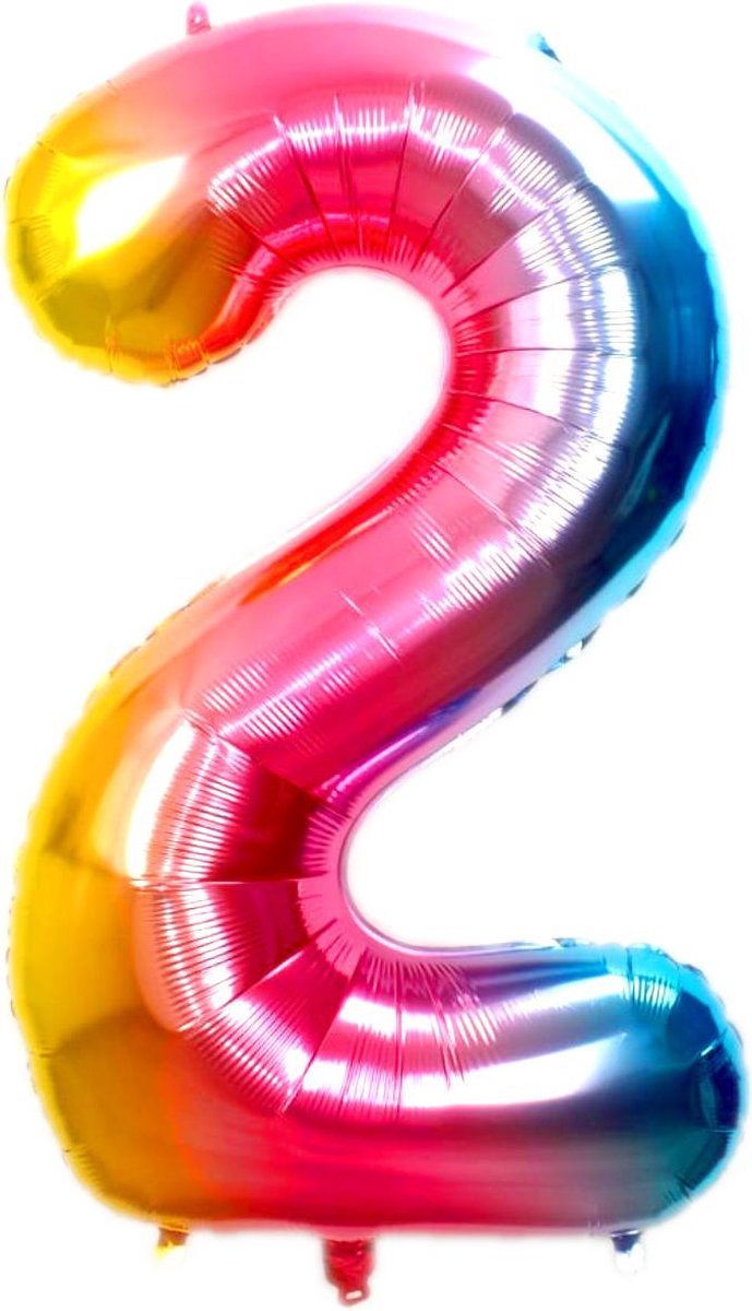 Folie Ballon Cijfer 2 Jaar Regenboog 86Cm Verjaardag Folieballon Met Rietje
