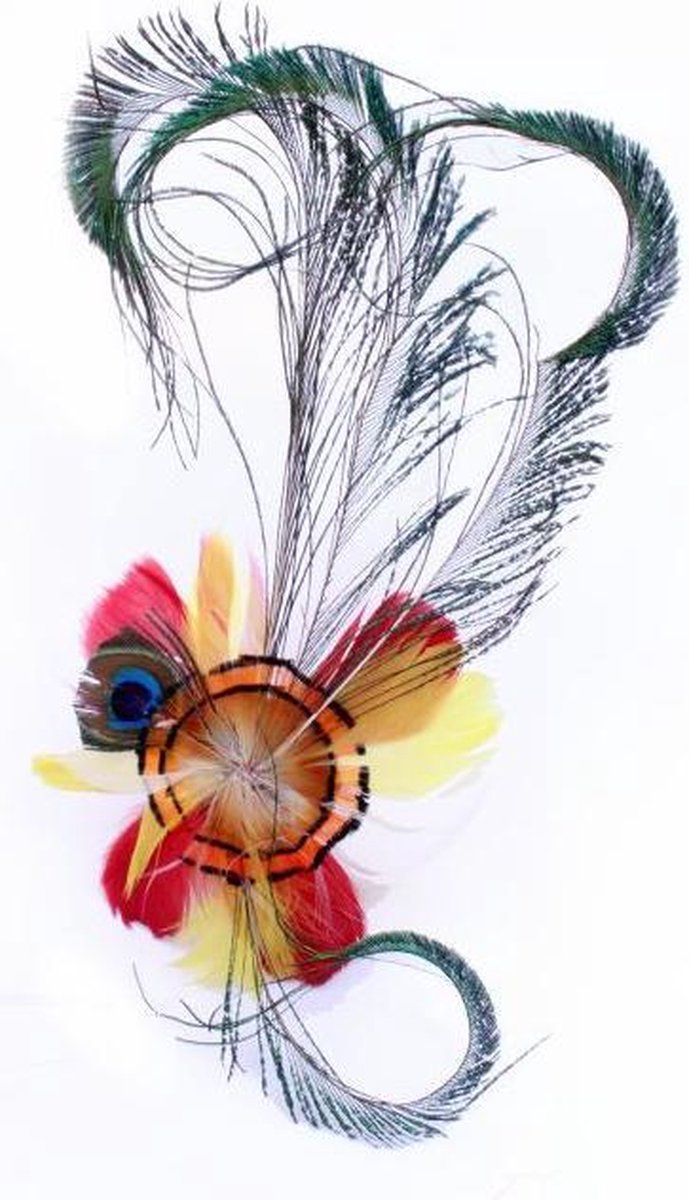 Veren hoofddeco op haarclip rood/wit/geel