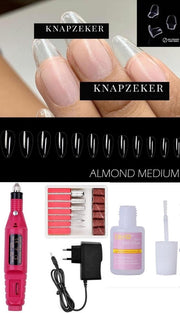 GEL Flex Nepnagels plaknagels almond shape - Fake nails- Nageltips 250 Stuks  Transparant / Clear Tips + met lijm +Elektrische Nagelvijl - Polijststift - Nagel Boor Kit - Pedicure Nail Art - Nagelfrees - 6 bitjes