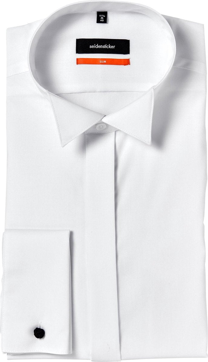 Seidensticker slim fit overhemd - dubbele manchet wing kraag - wit - Strijkvrij - Boordmaat: 39