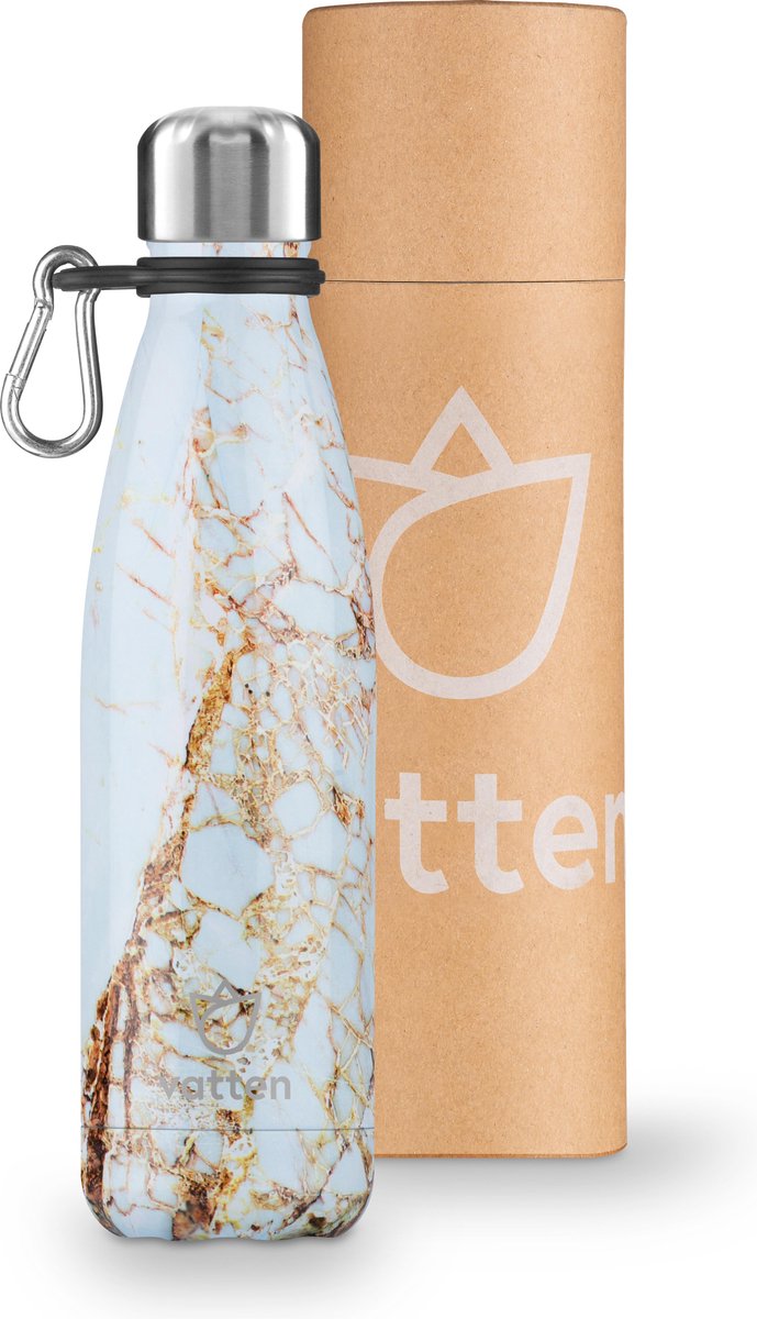 Vatten® Premium Thermosfles - Bruin Marmer - 500ml - GRATIS Carrier - Isoleerfles