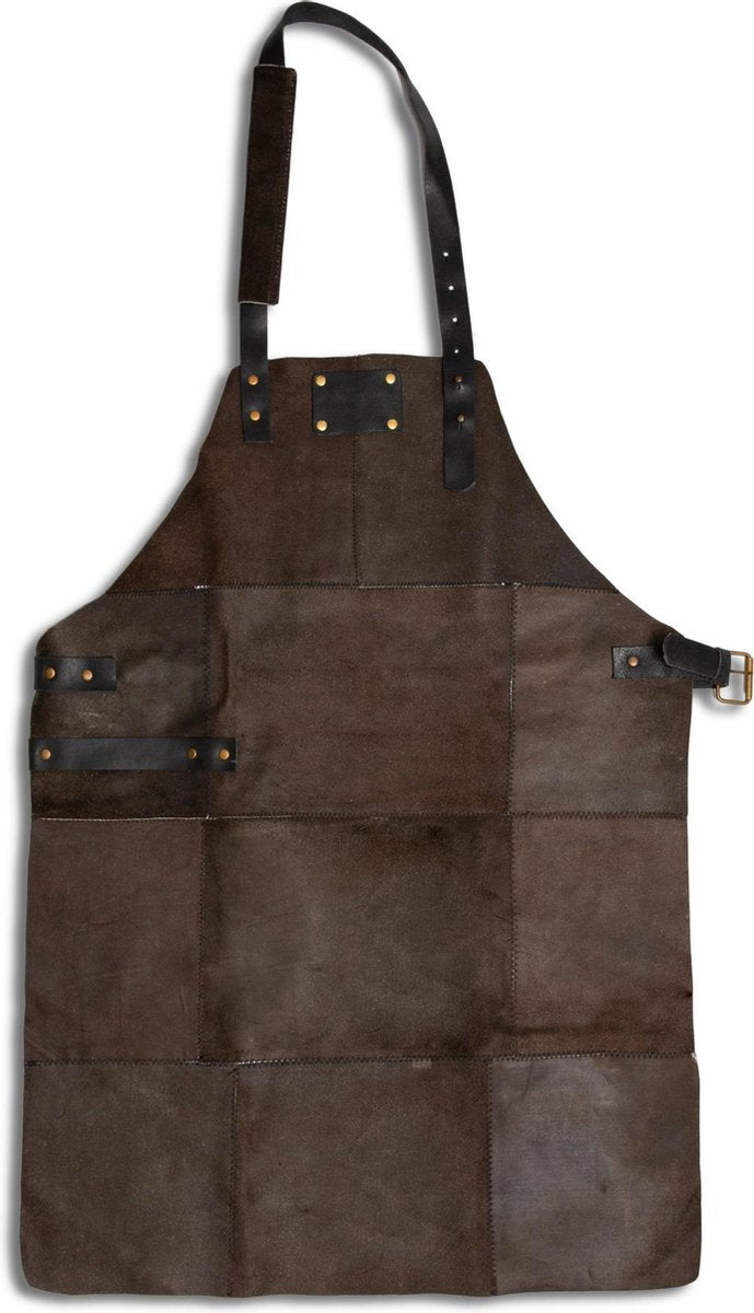 Leren Schort – Soepel Donker Bruin Leer - Barbecueschort - Kokschort - Kookschort – Keukenschort Man – 81 x 56 cm