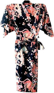 Traditionele Japanse Kimono Yukata Zwart met Draak en Phoenix 100% katoen