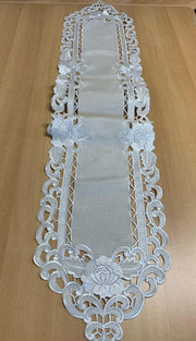 Tafelkleed serie - Linnenlook - Creme met bloem - Loper 160