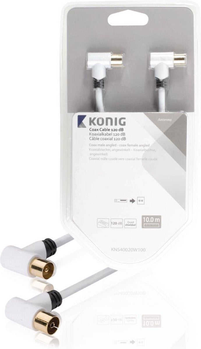 120 dB Coaxkabel Haaks Coax Male (IEC) - Coax Female (IEC) 10.0 m Wit