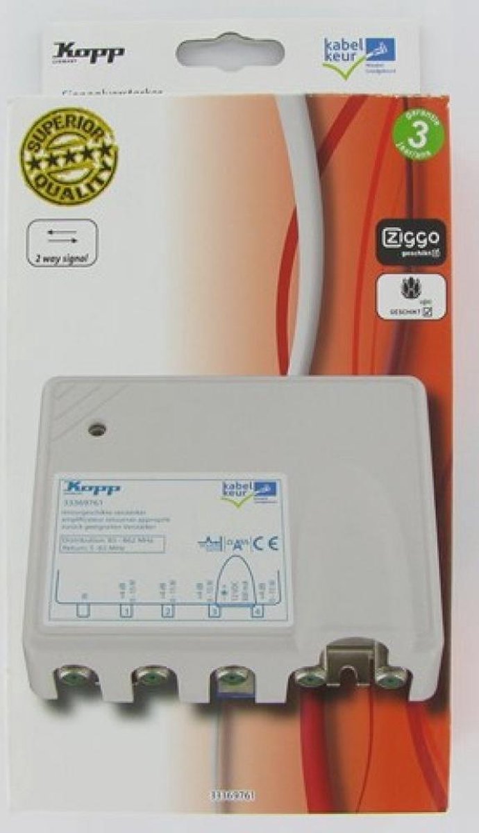 Kopp CAI Versterker F-Connector 4 uitgangen 4dB Kabelkeur retourgeschikt