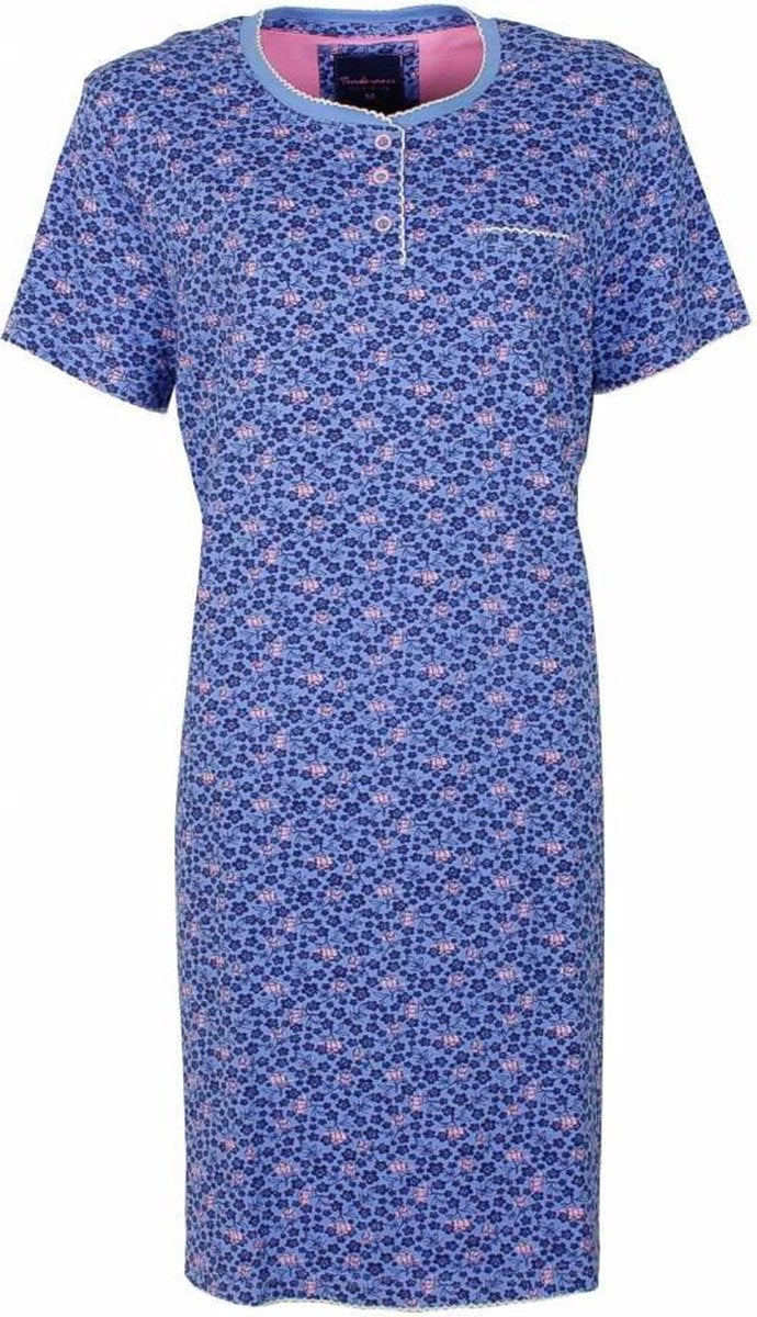 Tenderness Dames Nachthemd gebloemd Blauw. Maten: S