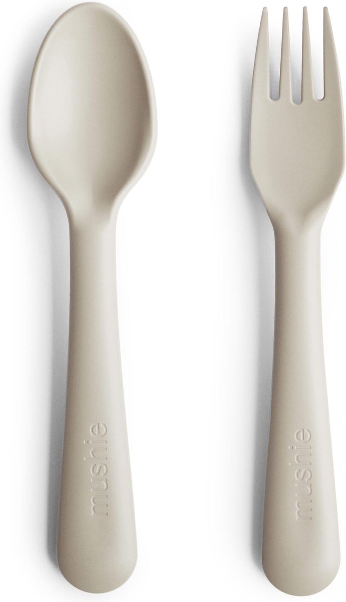 Mushie kinderbestek oefenbestek set | ivory | lepel + vork | BIBS | bestek