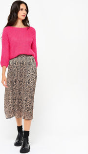 Maxi rok met lisse en fijne tijgerprint - Zwart