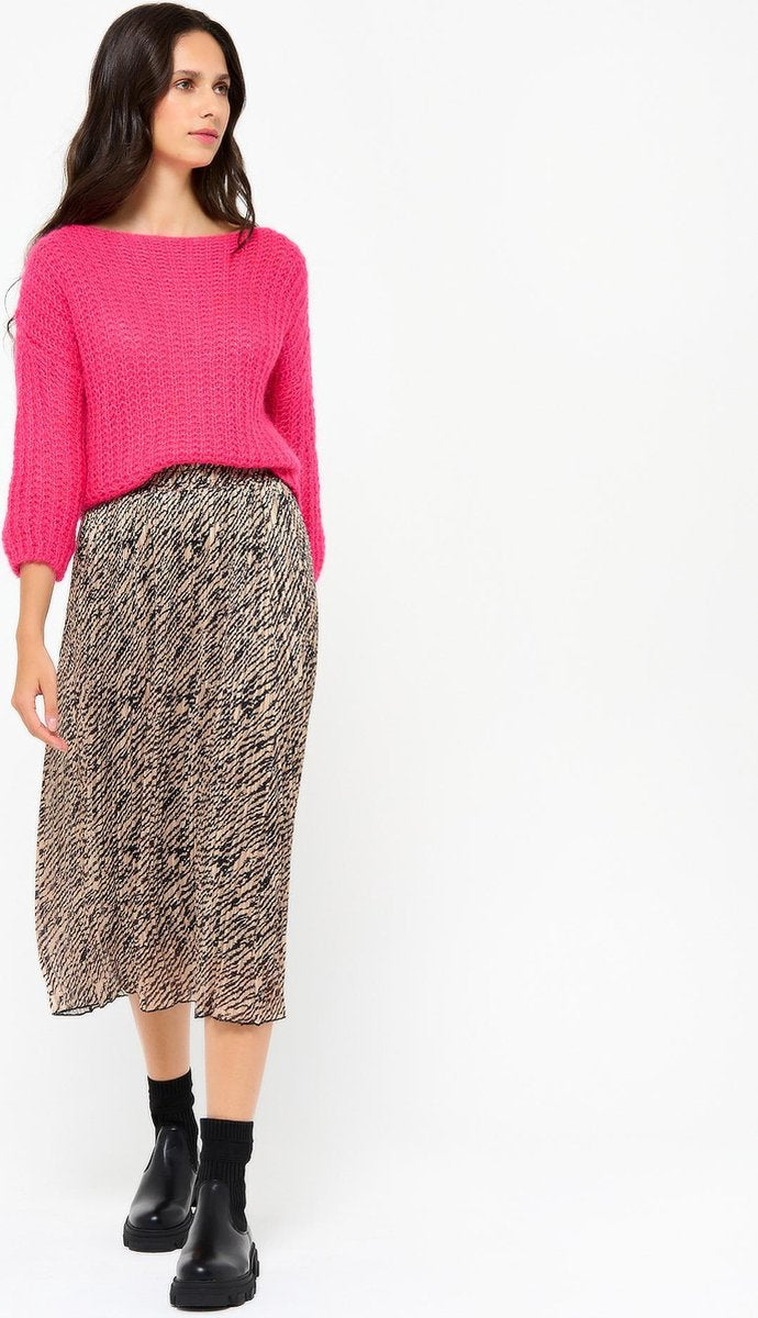 Maxi rok met lisse en fijne tijgerprint - Zwart