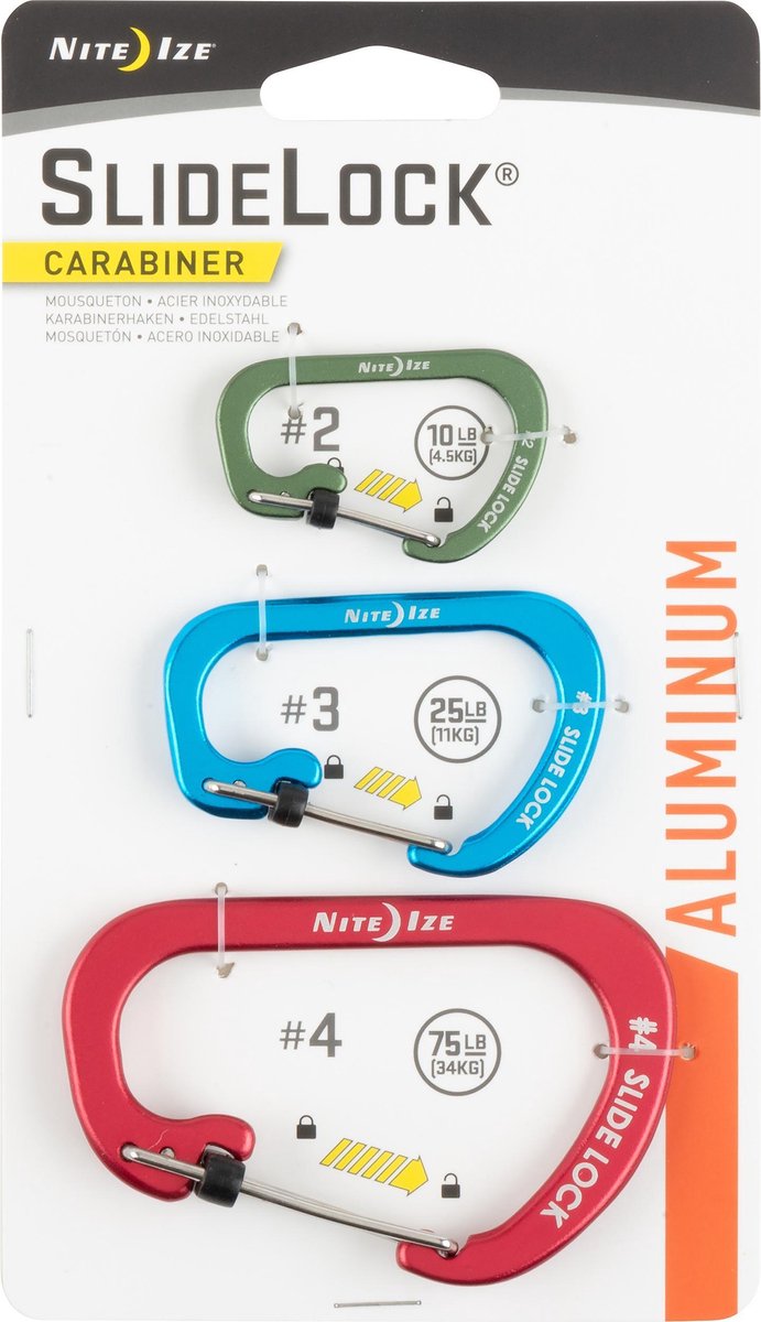 Nite Ize SlideLock Carabiner Aluminium - 3 Stuks - Diverse kleuren