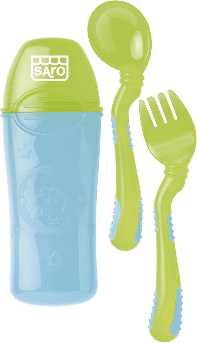 Saro Vork En Lepel In Opbergdoosje Ergonomisch Groen/blauw