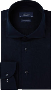 Profuomo Slim Fit jersey overhemd - navy melange knitted shirt - Strijkvrij - Boordmaat: 44