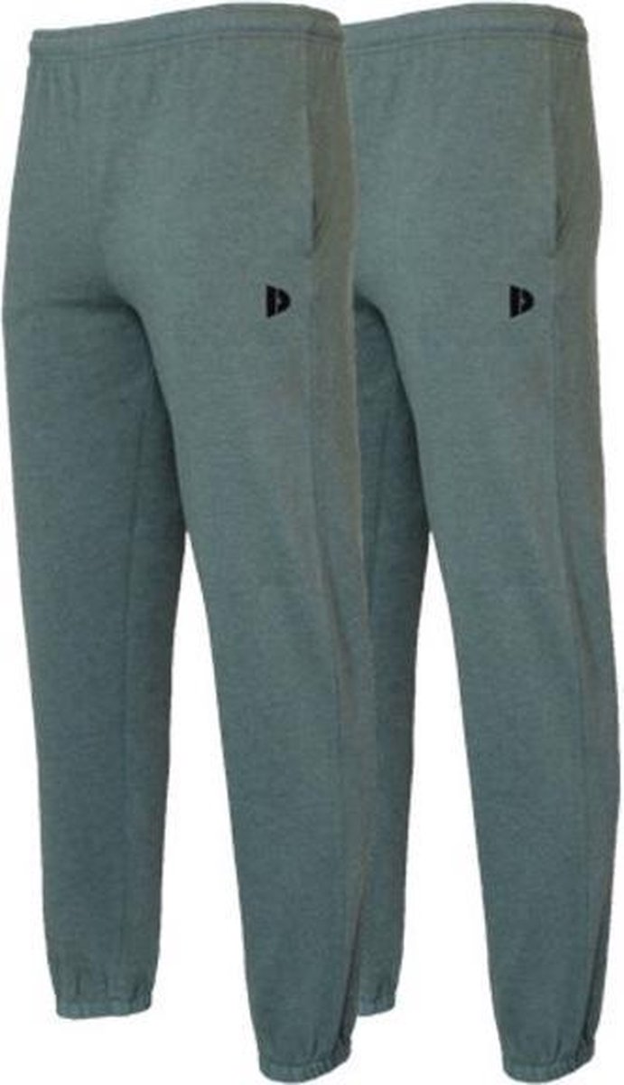 2- Pack Donnay Joggingbroek met elastiek - Sportbroek - Heren - Maat S - Legergroen gemeleerd