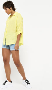 Linnen blouse met driekwartsmouw - Geel