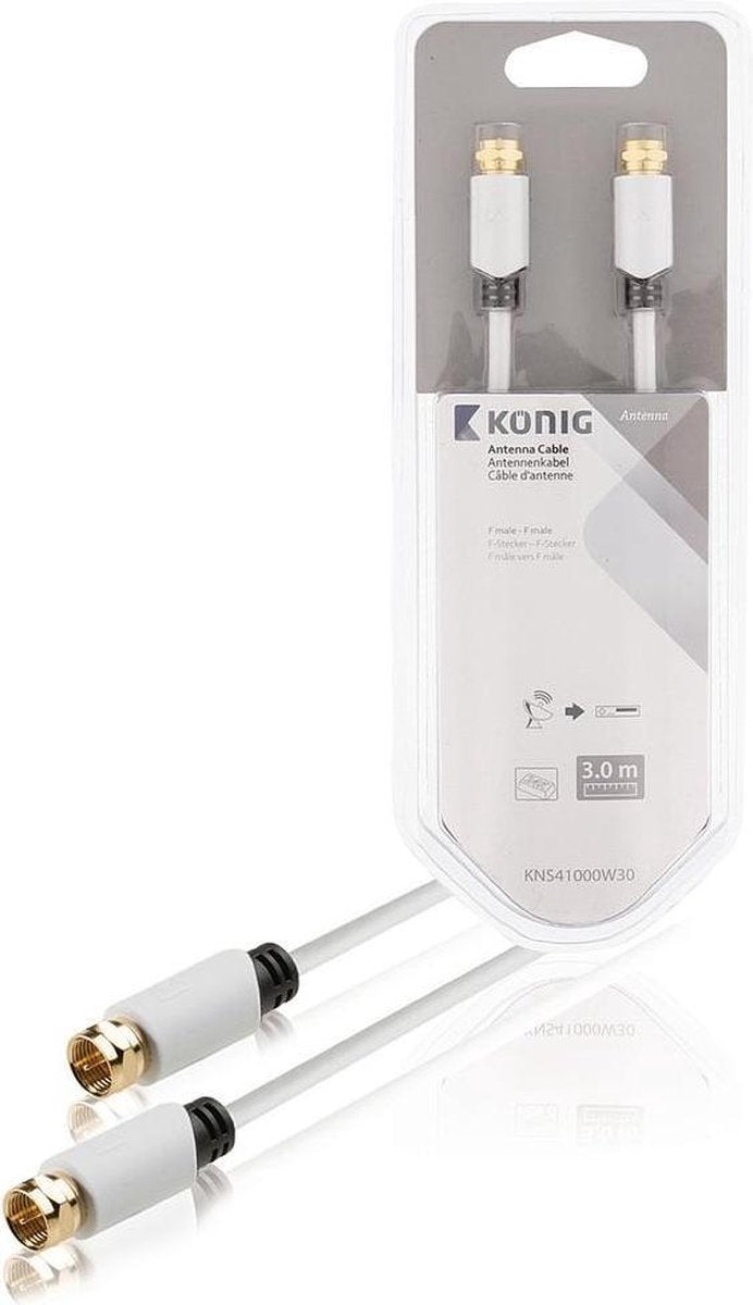 Antenna cable F male - male 3.00 m white