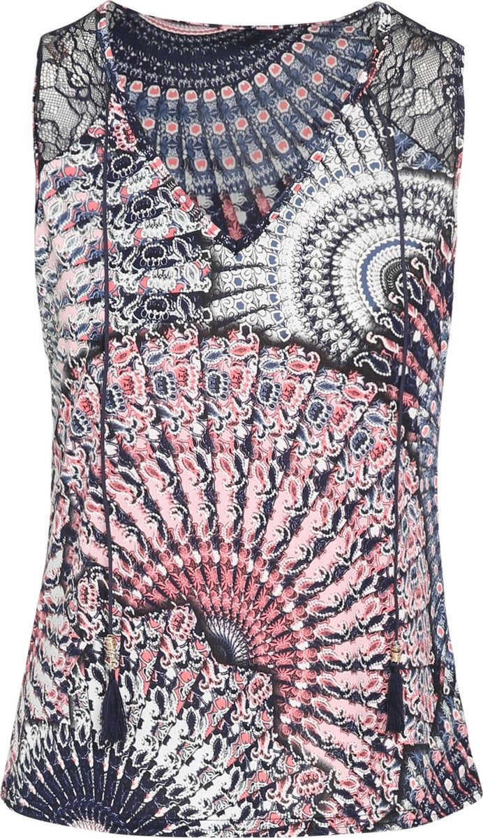 Cassis - Top met mandalaprint en kant - Roze