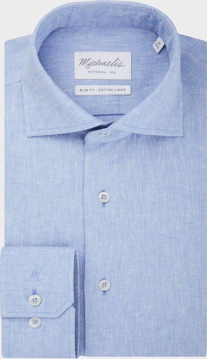 Katoen/linnen lichtblauw Michaelis shirt-boordmaat: 41