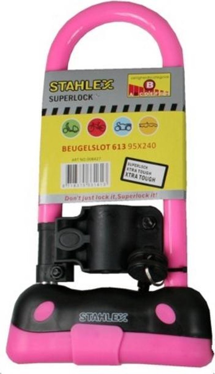 Stahlex fietsslot 95 x 240mm / Ø10mm met slothouder Het eerste beugelslot voor uw kind roze