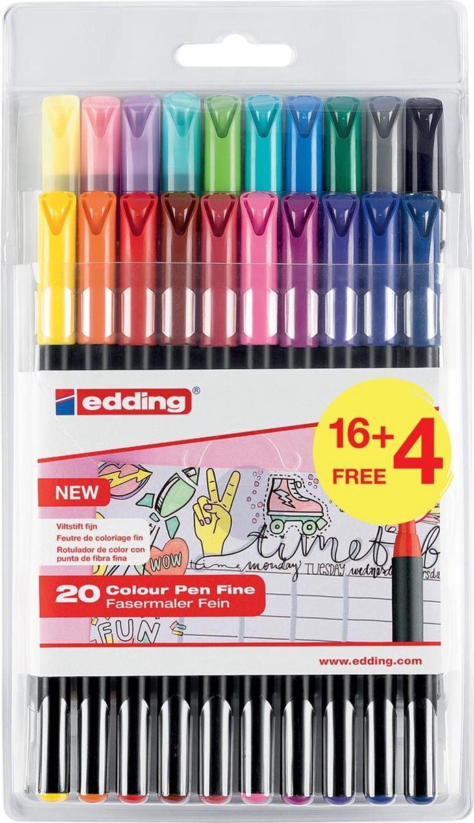 Edding 1200 viltstiften - 20 kleuren - 1 mm dikke ronde punt