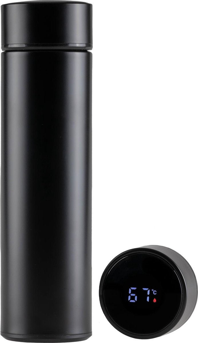Sareva Thermosfles Met Temperatuurdisplay Zwart 0.5 Liter