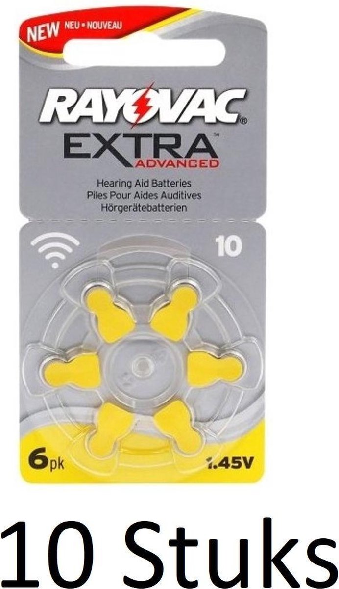 60 Stuks (10 Blisters a 6St) - Rayovac Extra Advanced 10MF Hg 0% Gehoorapparaat batterijen 1.45V