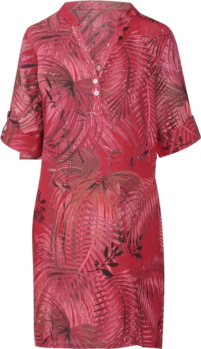 Cassis - Linnen jurk met bloemenprint - Framboos
