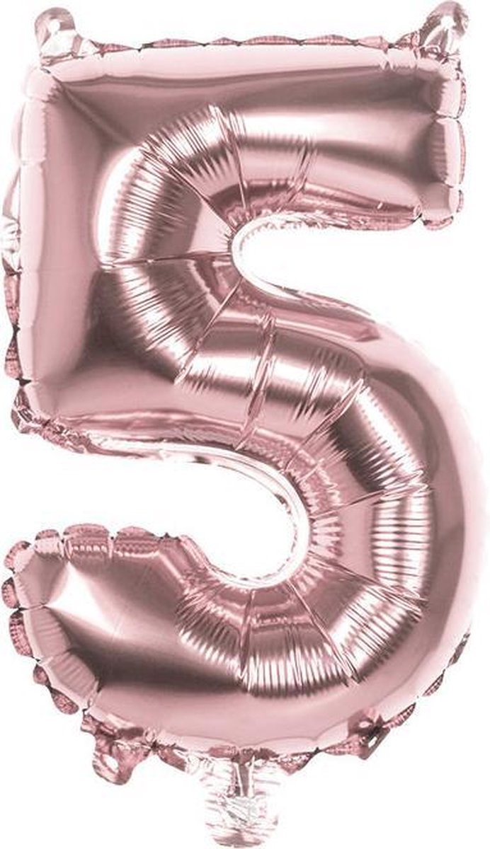 Folie Ballon - Cijfer 5 Rose Goud Met Rietje |Verjaardag/Birthday | Party | Jubileum |