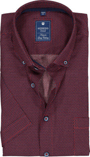 Redmond heren overhemd Regular Fit - korte mouw - rood met blauw dessin - Strijkvriendelijk - Boordmaat: 39/40