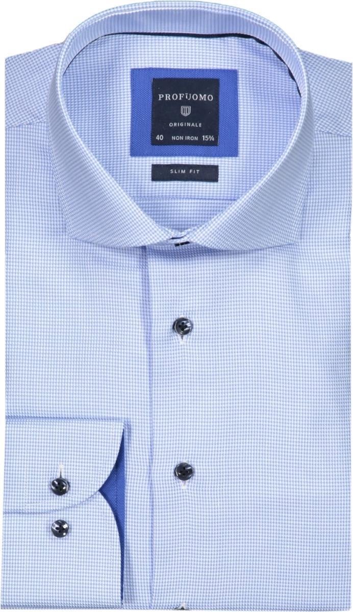 Profuomo   Overhemd Blauw Getailleerd - Maat UK18-EU45 - Heren - Lente/Zomer Collectie - Katoen