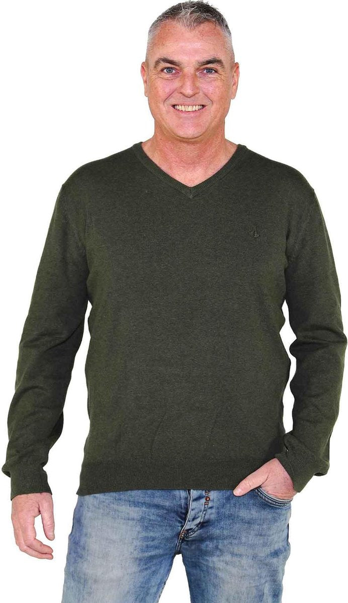 BJØRNSON Pullover Katoen V-Hals Heren  Olijfgroen - 3XL - ANDERS
