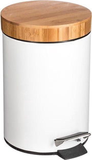 Stijlvolle prullenbak – Wit / hout – Klein formaat - 3L - badkamer / wc / keuken / kantoor prullenbak