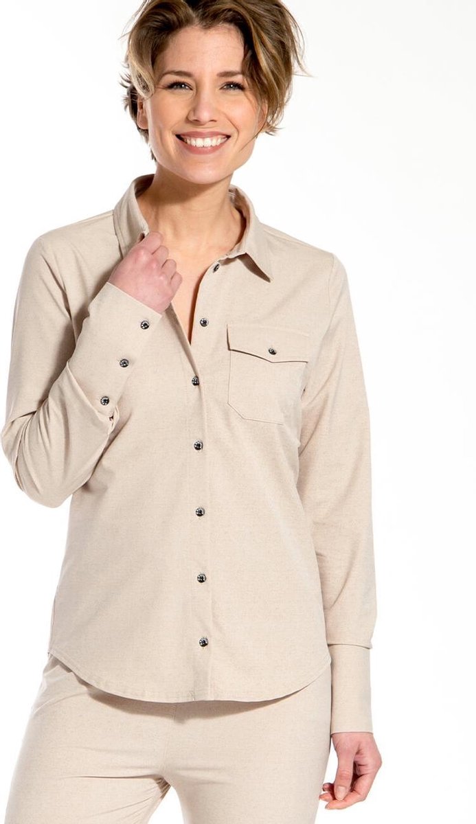 Bruine Blouse van Je m'appelle - Dames - Travelstof - Maat M - 5 maten beschikbaar