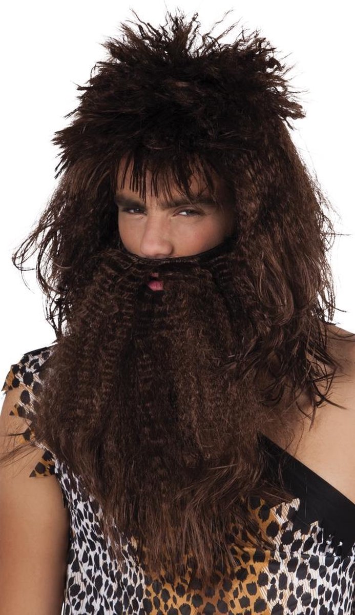 12 stuks: Pruik Caveman met baard